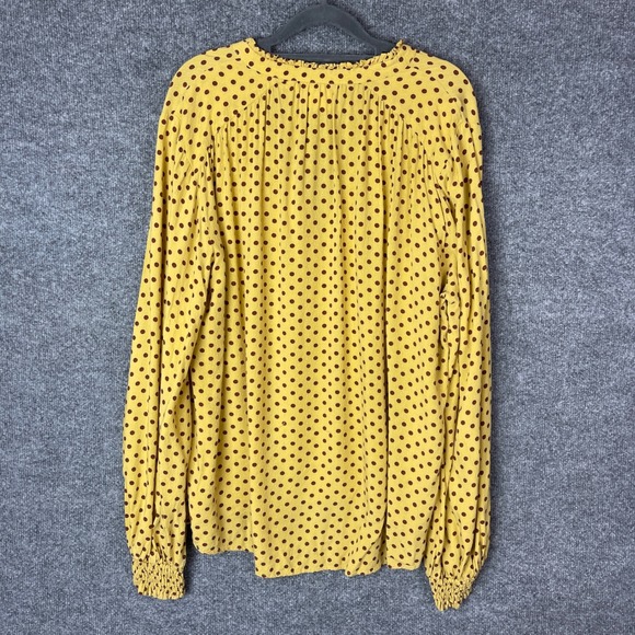 Maeve by Anthropologie Yellow Polka Dot Ruffle Neck V-Neck Blouse Top XLarge - Picture 3 of 10
